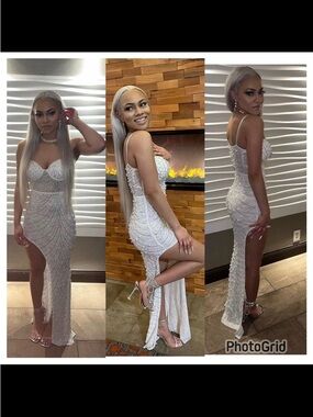 Embellished White Sparkle Evening Dress